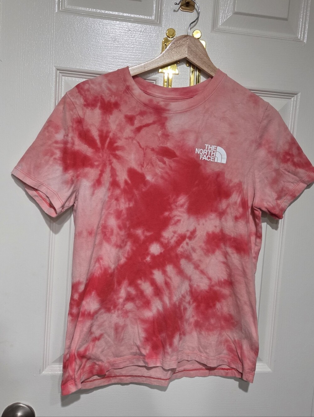The North Face Red CUSTOM Tie-Dye Tee UPCYCLED Shirt Top Small OOAK